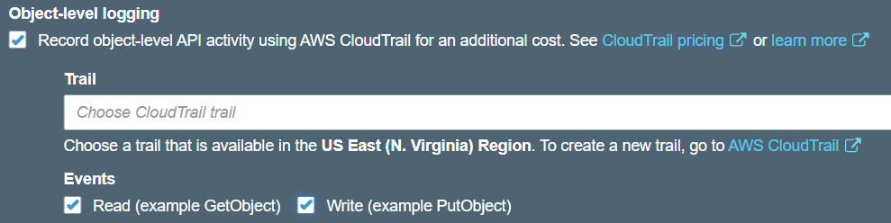 S3 object access API activities can be recorded with object-level logging