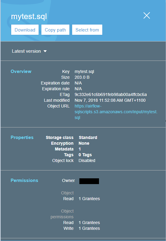 Metadata of an S3 object