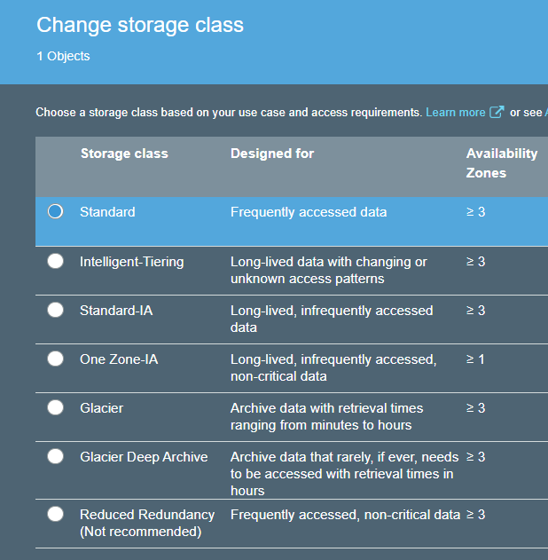 S3 objects can be saved in different storage classes